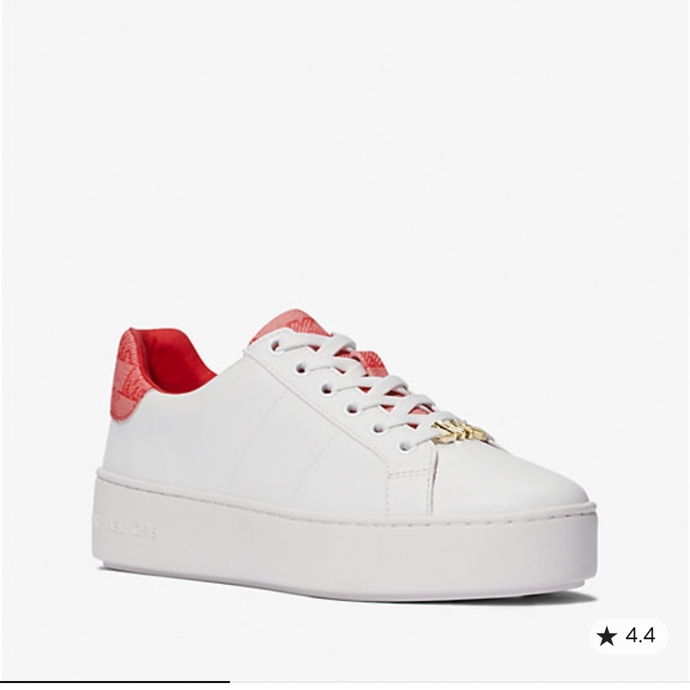 Michael Kors women Poppy Logo Trim Sneaker white red size 9 new In Box